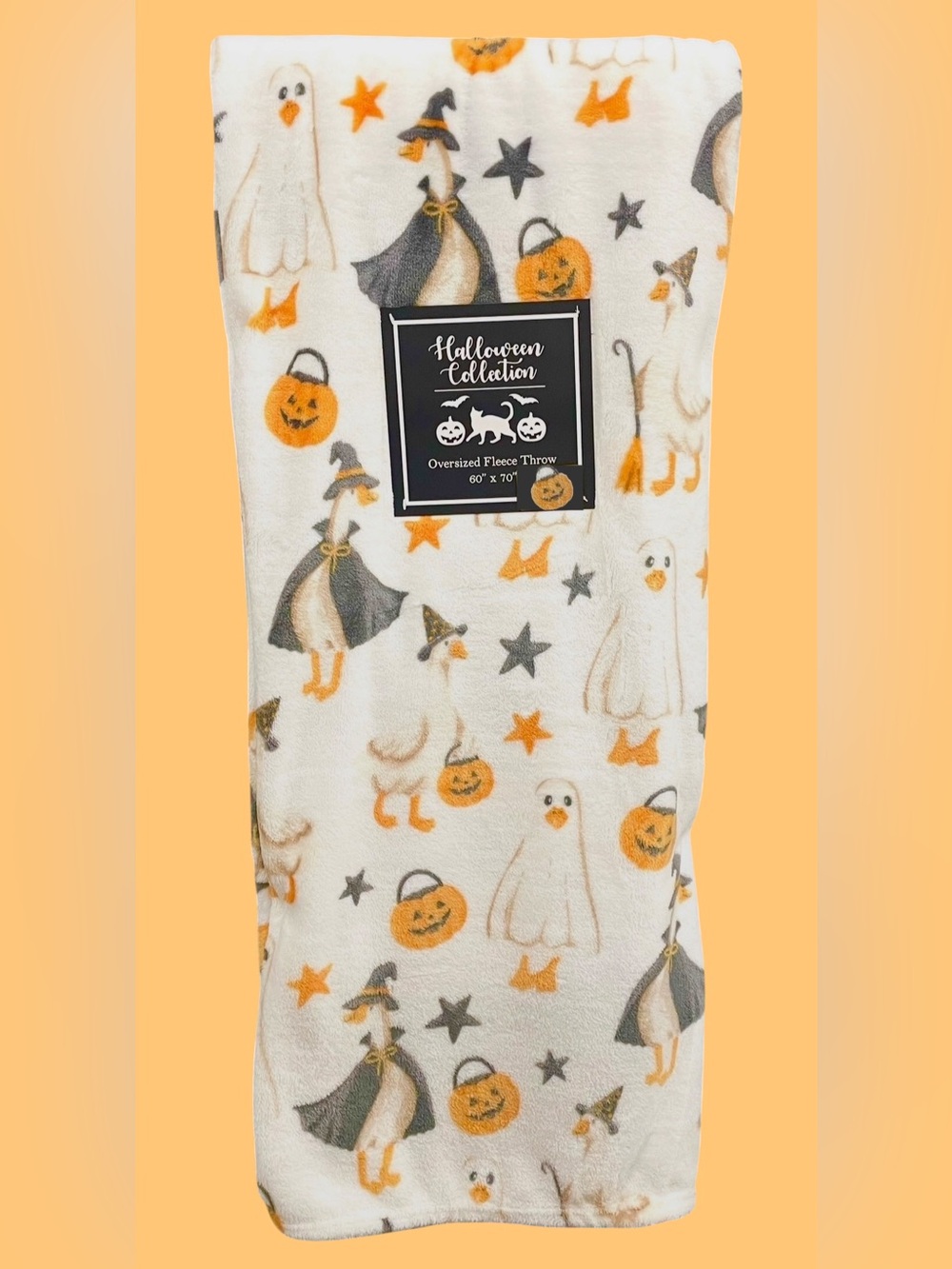 Halloween Plush Oversized Throw Pumpkins Geese White Orange Black 60x70 NEW NWT